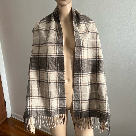 Linea Emmeti Wool Cashmere Classic Plaid Fringe Made in Italy Scarf - Picture 1 of 11